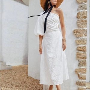 SHEIN White One Shoulder Cut-out Midi Dress - L